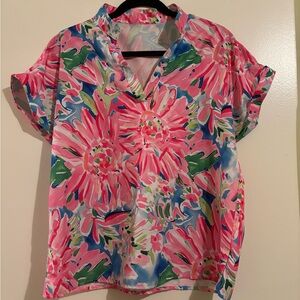 SHEIN Pink and Green Floral Blouse